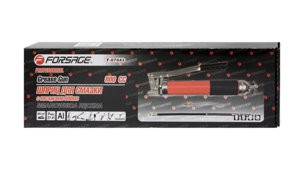 Шприц для нагнетания густой смазки ручной 800мл в комплекте с жестким(L-140мм) и гибким(L-400мм) наконечниками (2 штока,''под закладку'')
