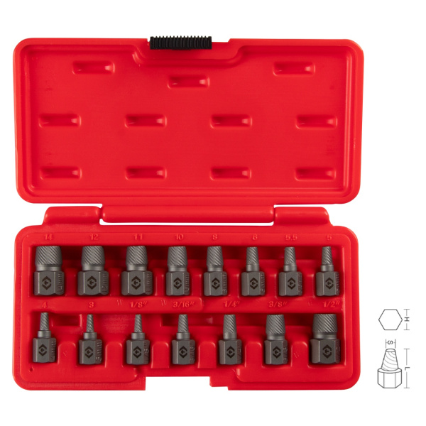 Набор экстракторов, 3-14 мм, 15 предметов, кейс KING TONY 11015SQ