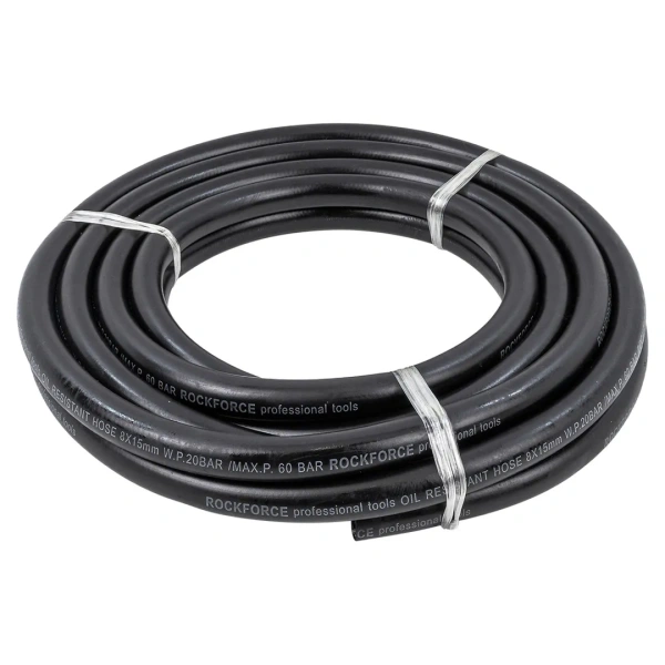 Шланг резиновый армированый бензо-маслостойкий 8х15ммх5м(повышенная гибкость и сопротивление к излому,раб.давл. 20bar,max 60bar,-30C°+70C°,DIN20018)