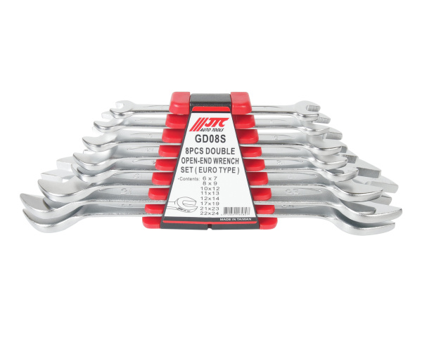 Набор ключей рожковых двухсторонних с держателем JTC GD08S (6-24 мм, 8 предметов)