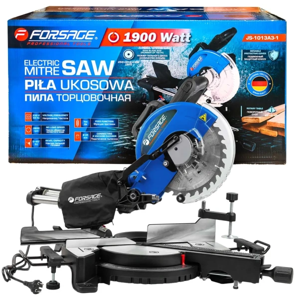 Пила циркулярная торцовочная с функцией протяжки (230V, 1900W, 4800об/мин, диск 254х30х2.4мм)