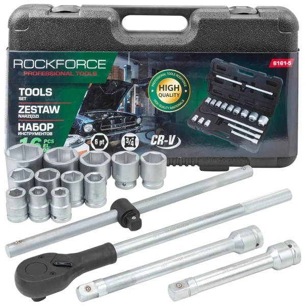 Набор инструментов 16пр. 3/4''6гр. (17,19,21,24,27,30,32,33,36,41,46,50), в кейсе