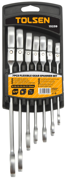 Набор комбинированных трещоточных ключей с шарниром 8-19 мм 7 предметов TOLSEN TT15259