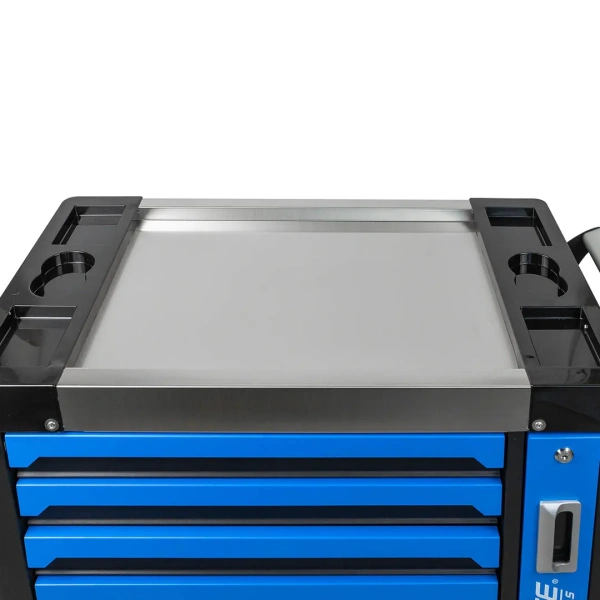 Тележка инструментальная 7-и полочная с доп.-ой боковой секцией и металлической накладкой на стол 900х800х460мм