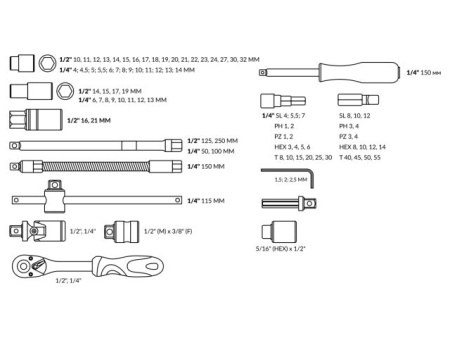 Набор головок и бит 94пр. ТРЕК