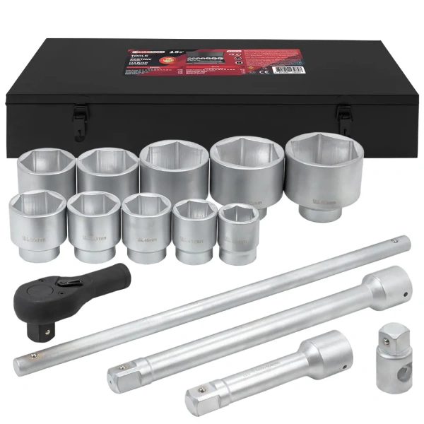 Набор инструментов,15пр. 1''6гр.(36,41,46,50,55,60,65,70,75,80мм),в метал. кейсе