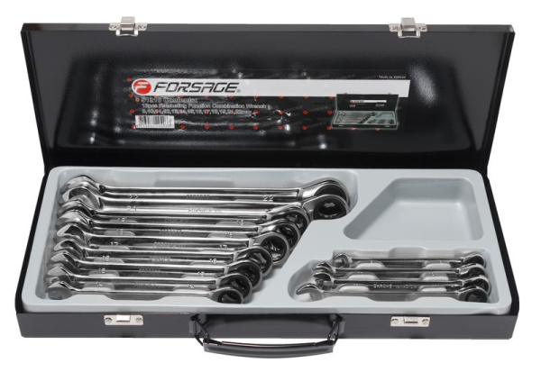 Набор ключей комбинированных трещоточных, 13пр. (8,10-19,21,22мм),в металлическом кейсе