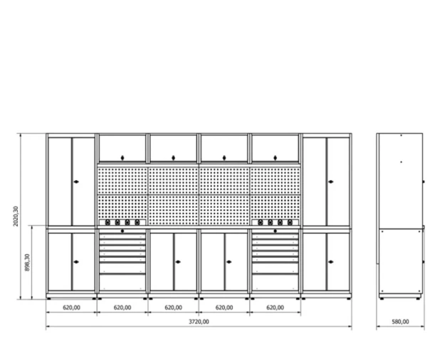 Верстак металический (H2020xW3720xD530 mm)