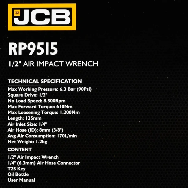 Пневмогайковерт ударный ''Compact''с реверсом в облегченном корпусе 1/2''(610/1200Hм, 8500 об/мин,6.3bar,170 л/мин,вес 1.2кг)