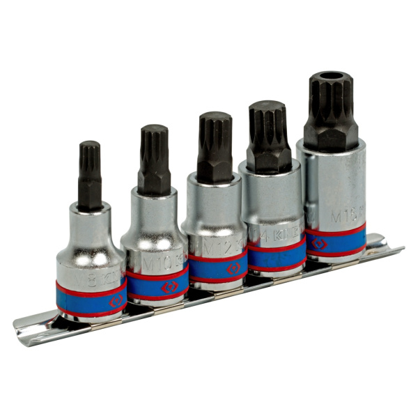 Набор торцевых насадок 1/2", SPLINE, М8-М16, 5 предметов KING TONY 4105PR