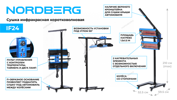 Сушка инфракрасная коротковолновая NORDBERG IF24 (220 В, 2 элемента)