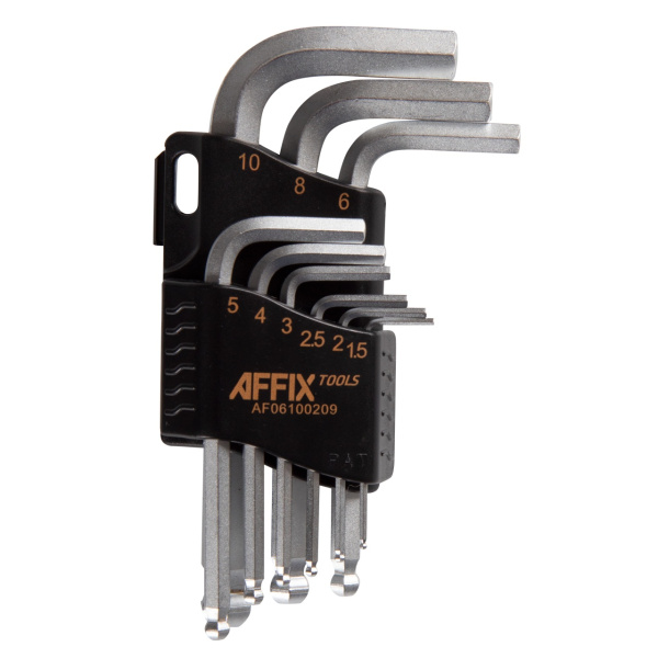 Набор Г-образных шестигранников 1,5-10 мм с шаровым окончанием 9 предметов AFFIX AF06100209