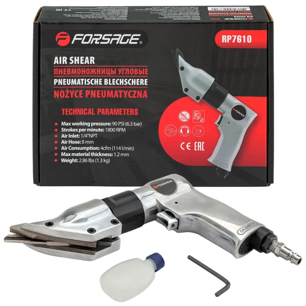 Пневмоножницы угловые (1800рез/мин, max толщина реза-1.2мм,потребление 114л/мин,6.3Bar,штуцер 1/4'')