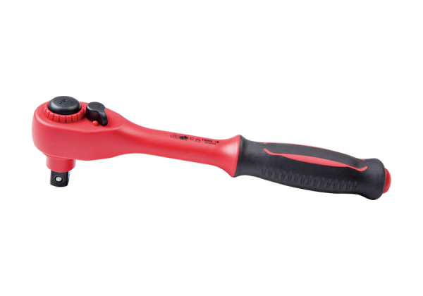 Трещотка диэлектрическая KING TONY 4771VE-10, 1/2", 250 мм, 24 зубца, флажковая с кнопкой и фиксатором