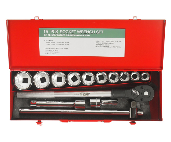 Набор головок торцевых 12-ти гранных JTC T615M (3/4", 22-50 мм, 14 предметов в кейсе)