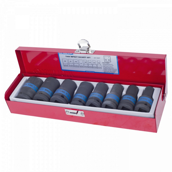 Набор ударных торцевых головок KING TONY 4413MP, 1/2", шестигранные, тонкостенные, 10-24 мм, 8 предметов