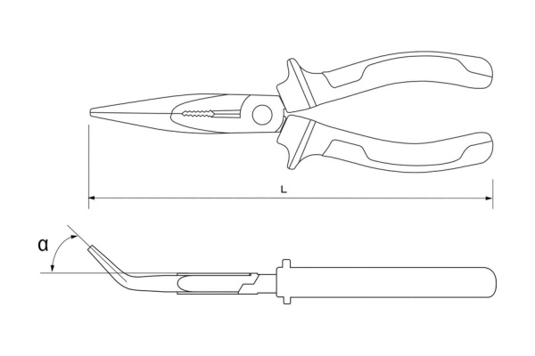 Длинногубцы изогнутые 45° с двухкомпонентными рукоятками 200 мм Thorvik BNP0200