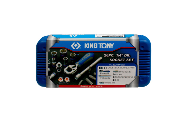 Набор торцевых головок с принадлежностями 1/4", двенадцатигранные, 4-14 мм, 26 предметов KING TONY 2025MRE01