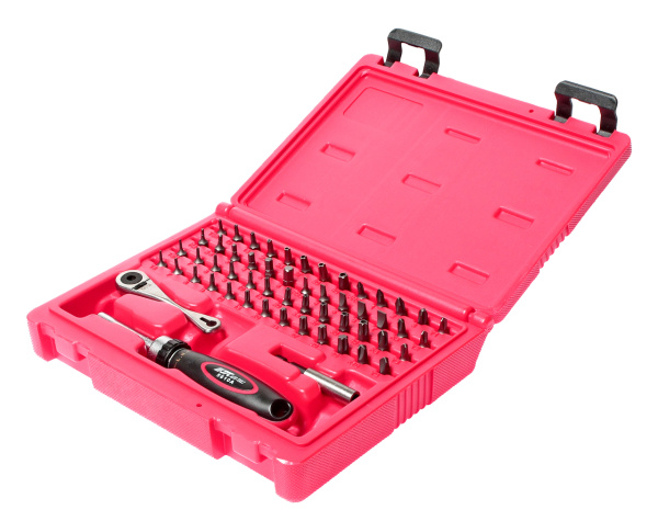 Набор бит c мини-трещоткой и отверткой с храповым механизмом JTC 5610 (55 предметов в кейсе)