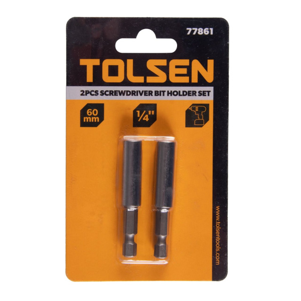 Набор держателей вставок (бит) 1/4" 60 мм магнитных для шуруповерта 2 предмета TOLSEN TT77861