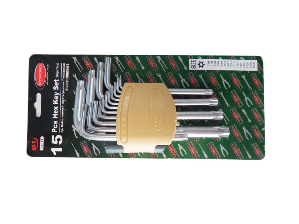 Набор ключей TORX Г-образных длинных с отверстием15пр.(Т6Н,T7H,T8H,T9H,Т10Н,Т15Н,Т20Н,Т25Н,Т27Н, Т30Н,Т40Н,Т45Н,Т50Н,Т55Н,Т60Н)в пластиковом держателе