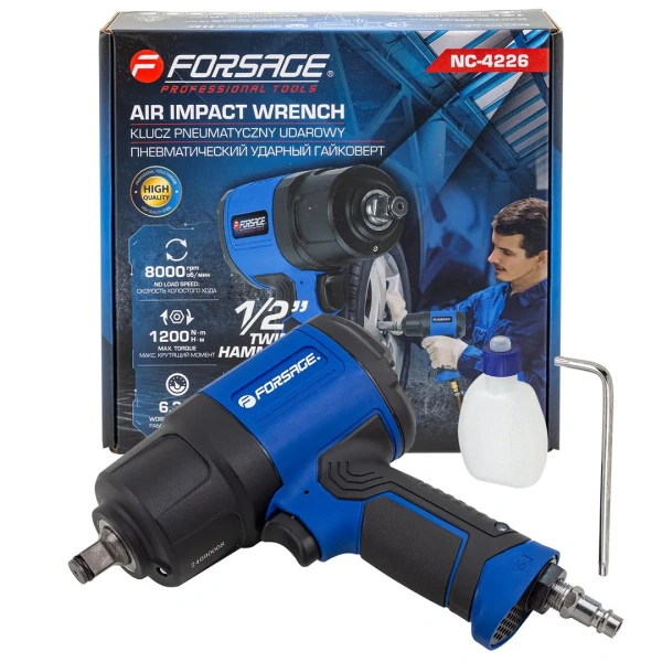 Пневмогайковерт ударный ''Twin Hammer''с реверсом и регулировкой усилия 1/2''(1200Hм, 8000 об/мин,6.3bar,вес 2.5кг)
