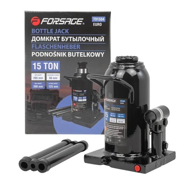 Домкрат бутылочный 15т с клапаном (высота подхвата-205мм, высота подъема-390мм)