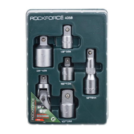 Набор адаптеров 6пр(3/8''(F)x1/2''(M),1/2''(F)x3/8''(M),1/2''(F)x3/4''(M),3/4''(F)x1/2''(M),удлинитель 125мм, кардан 1/2''),в ложементе