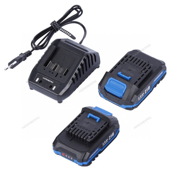 Шуруповерт аккумуляторный NORDBERG NE106K (макс.диам. сверла 13 мм, 21 В, 70 Нм, 2 аккумулятора и зарядное устройство)