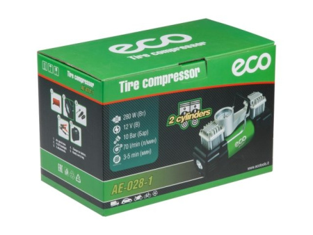 Компрессор автомобильный ECO AE-028-1 (70л/мин, 10bar, 280Вт, 12В)