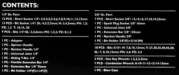 Набор инструментов 82пр. 1/4'', 3/8''(6гр.) (4-22мм)