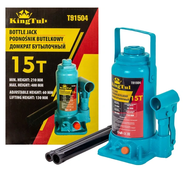 Домкрат бутылочный 15т с клапаном (h min 210мм, h max 400мм, ход штока-130мм, ход винта-60мм)
