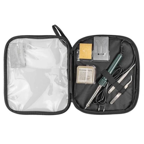 Паяльник электрический с набором инструментов и аксессуаров 6пр.(220V,50Hz,60W,пинцеты-2шт,расходники)в сумке