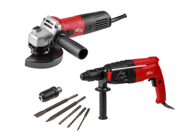 Перфоратор WORTEX RH 2829 в чем. + (2 зубила, 3 сверла) + АКЦИЯ! УШМ WORTEX AG 1209 со скидкой (+ Одноручная углошлифмашина WORTEX AG 1209 в кор. с ма