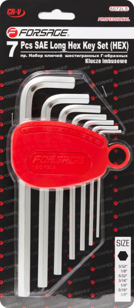 Набор ключей Г-образных 6-гранных длинных, 7пр.(3/32'', 1/8'', 5/32'', 3/16'', 1/4'', 5/16'', 3/8'') в пластиковом держателе