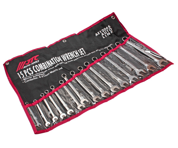 Набор ключей комбинированных в планшете JTC AE1206S (6-21 мм, 15 предметов)