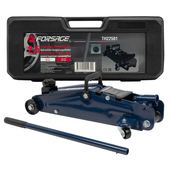 Домкрат подкатной гидравлический 2,5т с резиновой накладкой (h min 135мм, h max 387мм) в кейсе,без фиксации