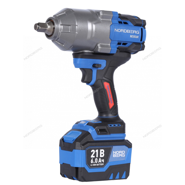 Гайковерт аккумуляторный NORDBERG NE806K-1/2 (1/2", 21 В, 1500 Нм с двумя 6 A аккум. и зар. уст-вом, в кейсе)