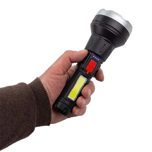 Фонарь светодиодный аккумуляторный (4 режима работы, аккум. 1200мАч, свет.поток 130Лм, время раб. 3-4ч, время зар. 2-3ч, IPX5)