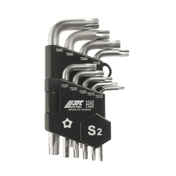 Набор ключей TORX ТS10-ТS50 пятилучевых Г-образных с отверстием JTC 5355 (9 предметов)