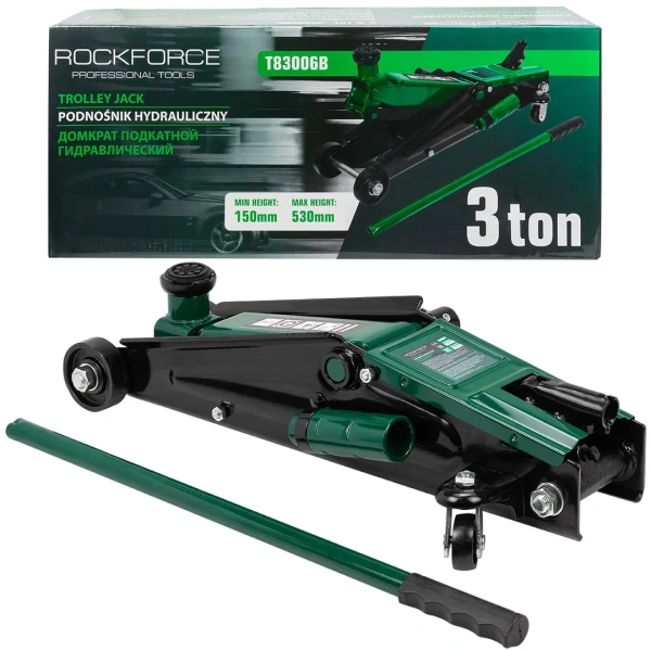 Домкрат подкатной гидравлический 3 т с механизмом быстрого подъема и сменной надставкой (h min 150мм, h max 530мм)