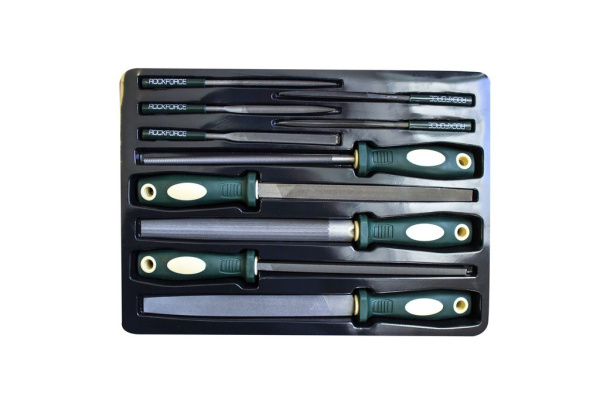 Набор напильников разнопрофильных 10 пр.(плоский, треугольный, круглый, полукруглый, квадратный, L-185мм,L-325мм),в ложементе