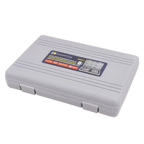 Индикатор компрессии бензинового двигателя 8пр.(0-20Bar, М10х1.0, М12х1.25, М14х1.25, М18х1.5 + 2 жестких прижимных адаптера-переходника),в кейсе