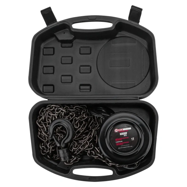 Лебедка механическая подвесная с фиксацией цепи натяжения, 1т (длина цепи - 2.5м) в кейсе