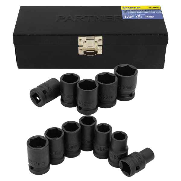 Набор головок ударных 12 пр.,1/2''(10, 12-19, 21, 22, 24мм), в кейсе