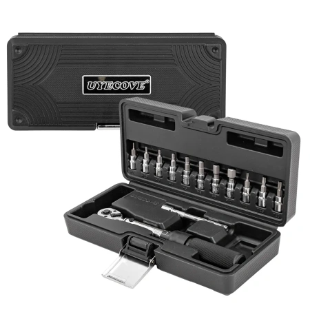 Ключ динамометрический щелчкового типа с быстрой фиксацией 2-22Нм, 1/4''в комплекте с инструментом, в пластиковом кейсе (черный)