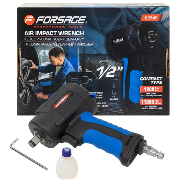 Пневмогайковерт ударный ''Compact''в облегченном корпусе с реверсом и регулировкой усилия 1/2''(1200Hм, 11000 об/мин,6.3bar,170 л/мин,1.2кг)