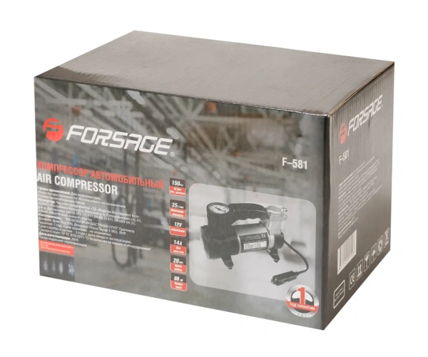 Компрессор поршневой автомобильный с фонарем F-581 ''FORSAGE''(35л/мин, 15А) 12V