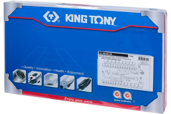 Набор двенадцатигранных торцевых головок KING TONY 4045CR с принадлежностями 1/2", 10-32 мм, 43 шт