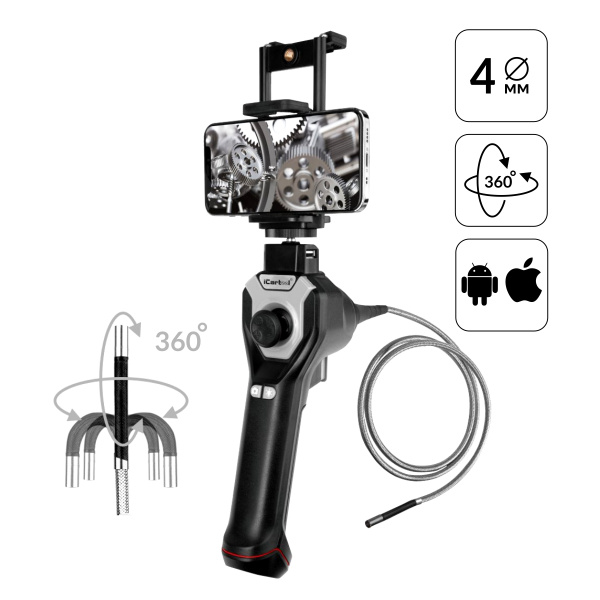 Видеоэндоскоп управляемый iCartool IC-V104AW (USB, 1 Мп, 1280х720, 1 м, 4 мм зонд, всесторонняя артикуляция)